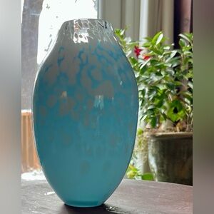 Turquoise Blue and White Cased Art‎ Glass Vase